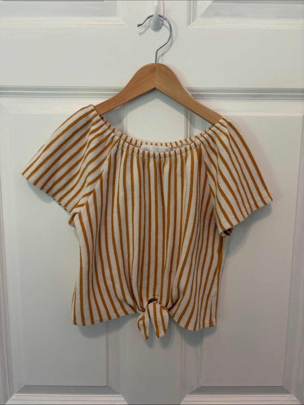 Zara Mustard and White Striped Tie-Front Crop Top